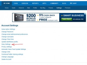 myfitnesspal diary settings